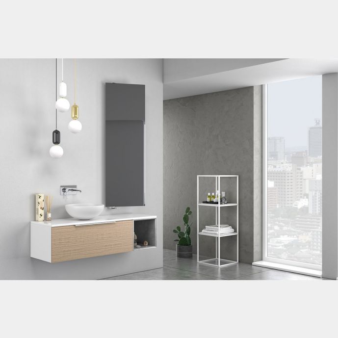 Bagno di design sospeso Bianco, Rovere, Grigio con specchio inclinabile