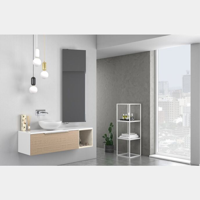 Bagno di design sospeso Bianco, Rovere, Beige con specchio inclinabile