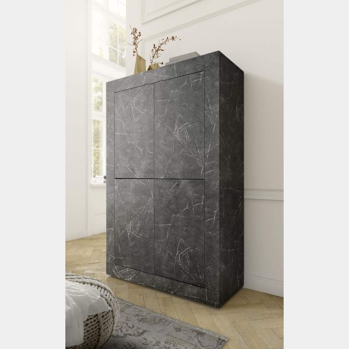 Credenza Moderna Effetto marmo, Madia di Design, 4 ante Alta, Made in Italy