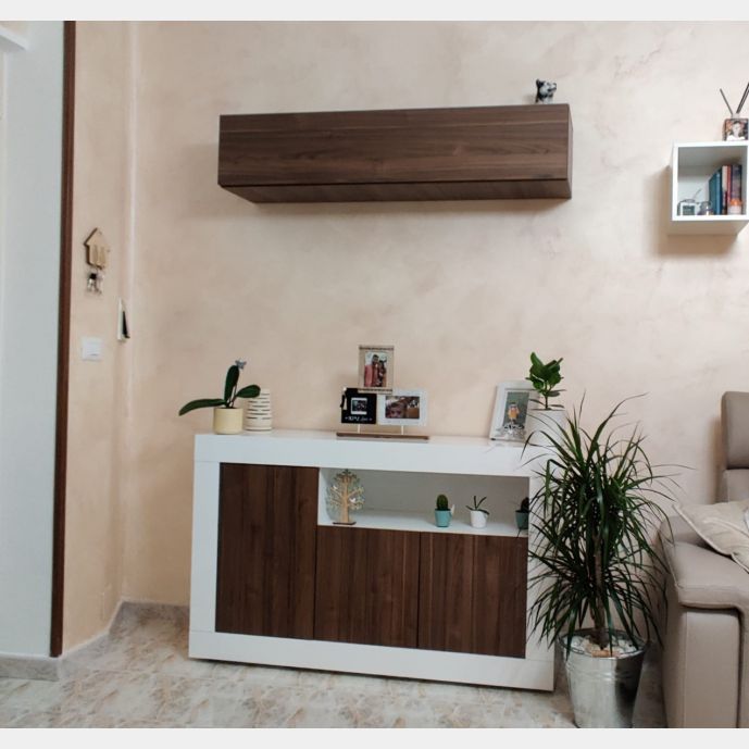 Credenza Madia moderna, 3 ante in finitura Noce Dark e Bianco Lucido