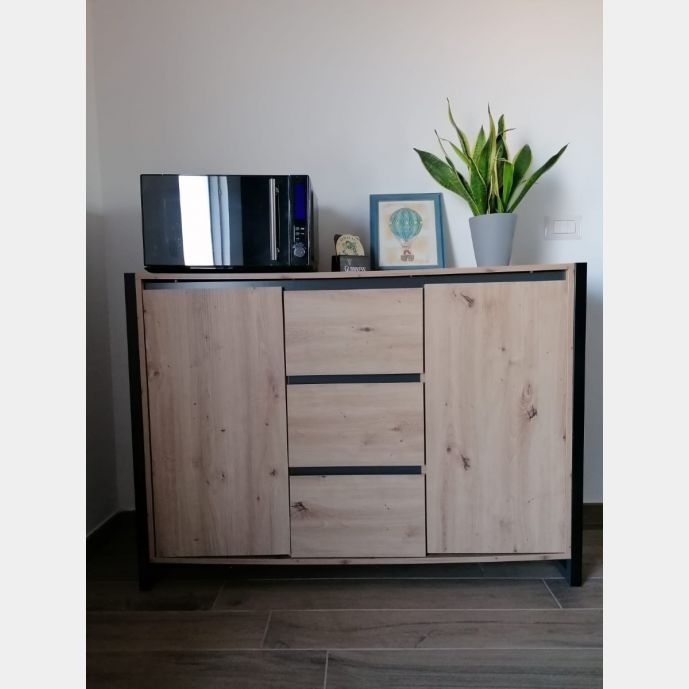 Credenza  Madia industry 2 ante 3 cassetti, Rovere Nodato e struttura in Antracite