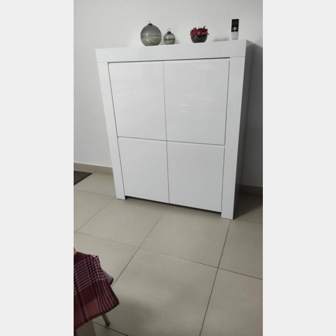 Moderno Mobile Credenza, Madia di Design, 4 ante Alta, Bianco Lucido