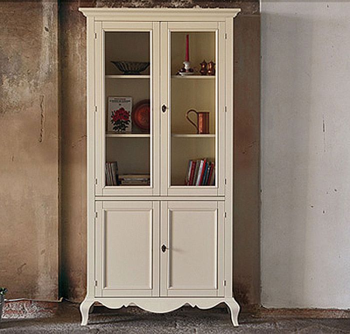 Libreria in legno, due ante pannellate, finitura sabbia - 107x207 cm, Sabbia