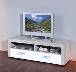 Porta Tv Moderno di Design, Laminato effetto Marmo e Frontale Laccato Bianco Opaco