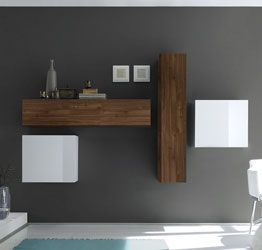 Soggiorno Zenzero, parete attrezzata moderna di design, in legno e laccato bianco - 244x169 cm