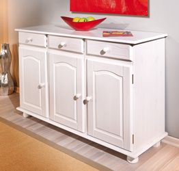 Credenza in legno massiccio a tre ante e tre cassetti / bianco