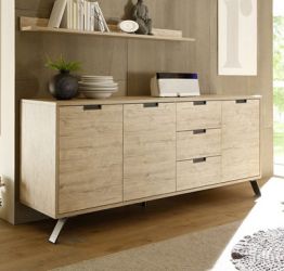 Credenza Moderna, Madia di Design, 3 ante e 3 cassetti, Legno Sherwood Oak