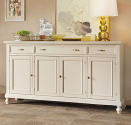 Credenza 4 ante 3 cassetti in legno, finitura sabbia