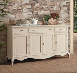 Credenza 4 ante e 3 cassetti in legno, finitura sabbia 