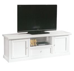 Porta TV in legno, bianco opaco, arte povera - cm 160x56