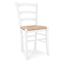 Sedia in legno finitura bianca con seduta in paglia