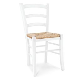 Sedia in legno finitura bianca con seduta in paglia