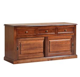 Credenza in legno finitura noce arte povera, con 2 porte scorrevoli e 3 ampi cassetti 157x78