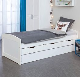 Letto in pino massello bianco o legno naturale con secondo letto e 3 cassetti