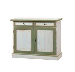 Credenza in legno finitura cerato bianco e verde, con 2 porte e 2 cassetti 105x85