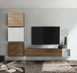 Parete attrezzata moderna scontata, finitura Noce Dark, Noce Stelvio e Bianco