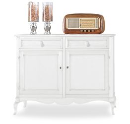 Mobile credenza in legno, bianco opaco, arte povera - cm 145x116