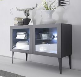 Vetrina Moderna, Madia di Design, 2 ante, Grigio Opaco con piedini