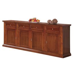 Credenza in legno finitura noce arte povera, con 4 porte e 4 cassetti 222x91