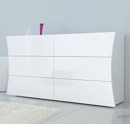 Comò 6 cassetti grande in finitura bianco laccato lucido, linea arco