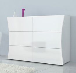 Comò 6 cassetti piccolo in finitura bianco laccato lucido, linea arco