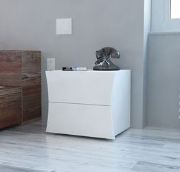 Comodino di design a 2 cassetti sagomati, bianco lucido, linea arco