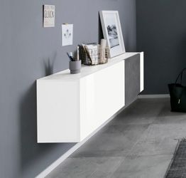 Scarpiera singola, design orizzontale e moderno, finitura Bianco Lucido e Ardesia