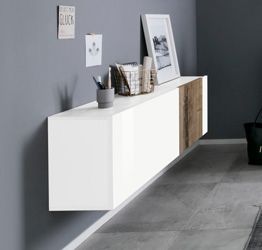 Scarpiera singola, design orizzontale e moderno, finitura Bianco Lucido e Pero