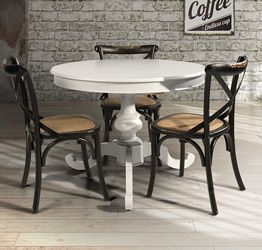 Tavolo rotondo allungabile in legno, bianco opaco, stile industry