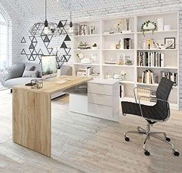 Ufficio moderno completo di 3 librerie e 1 scrivania, Bianco Artik e Rovere Canadian