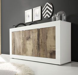 Credenza Moderna, Madia Bianca Lucida con 3 ante in finitura Pero