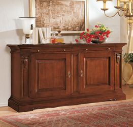 Credenza in legno finitura noce arte povera, con 2 porte e 2 cassetti 213x109