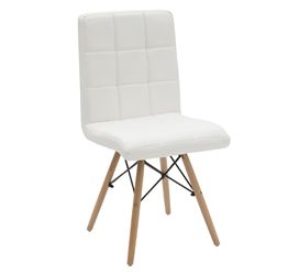 Sedia in Ecopelle Bianco, con gambe in Legno