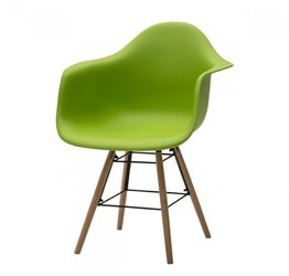 Sedia di Design Verde con gambe in Legno, seduta e braccioli in pvc