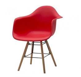 Sedia di Design Rosso con gambe in Legno, seduta e braccioli in pvc