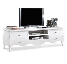 Porta TV in legno, bianco lucido, arte povera - cm 195X60