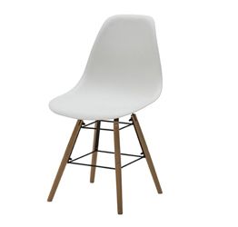 Sedia di Design Bianco con gambe in Legno, seduta in pvc