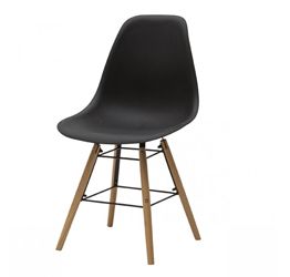 Sedia di Design Mod. Daw, con gambe in Legno, seduta ergonomica in pvc - nera