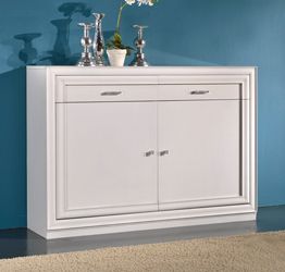 Credenza in legno finitura bianco patinato, con 2 porte e 2 cassetti 150x110