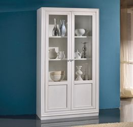 Vetrina in legno finitura bianco patinato, a 2 porte 100x45x185