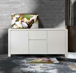 Credenza Moderna, Madia di Design, 2 ante e 2 cassetti, Abete Bianco Spazzolato