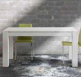Tavolo di design allungabile, in legno di abete, finitura bianco spazzolato