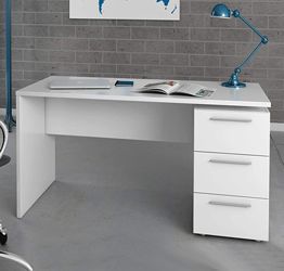 Scrivania di design, bianco opaco completa di 3 cassetti