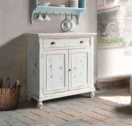 Credenza 2 ante in legno, bianco shabby