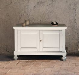 Credenza/panca 2 ante in legno, finitura latte