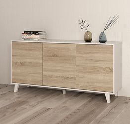 Credenza, Madia 3 ante, finitura bianco lucido e rovere canadian