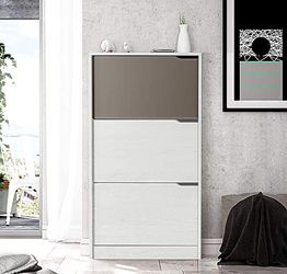 Scarpiera di design, 3 ante, bianco striato e basalto