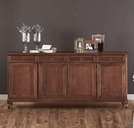 Credenza in legno finitura noce arte povera, con 4 porte e 4 cassetti 205x94