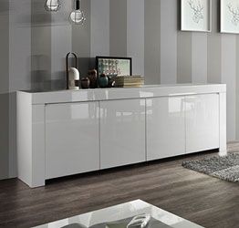 Credenza Moderna, Madia di Design, 4 ante, colore Bianco Lucido