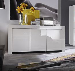 Credenza Moderna, Madia di Design, 3 ante, Bianco Lucido, Alba